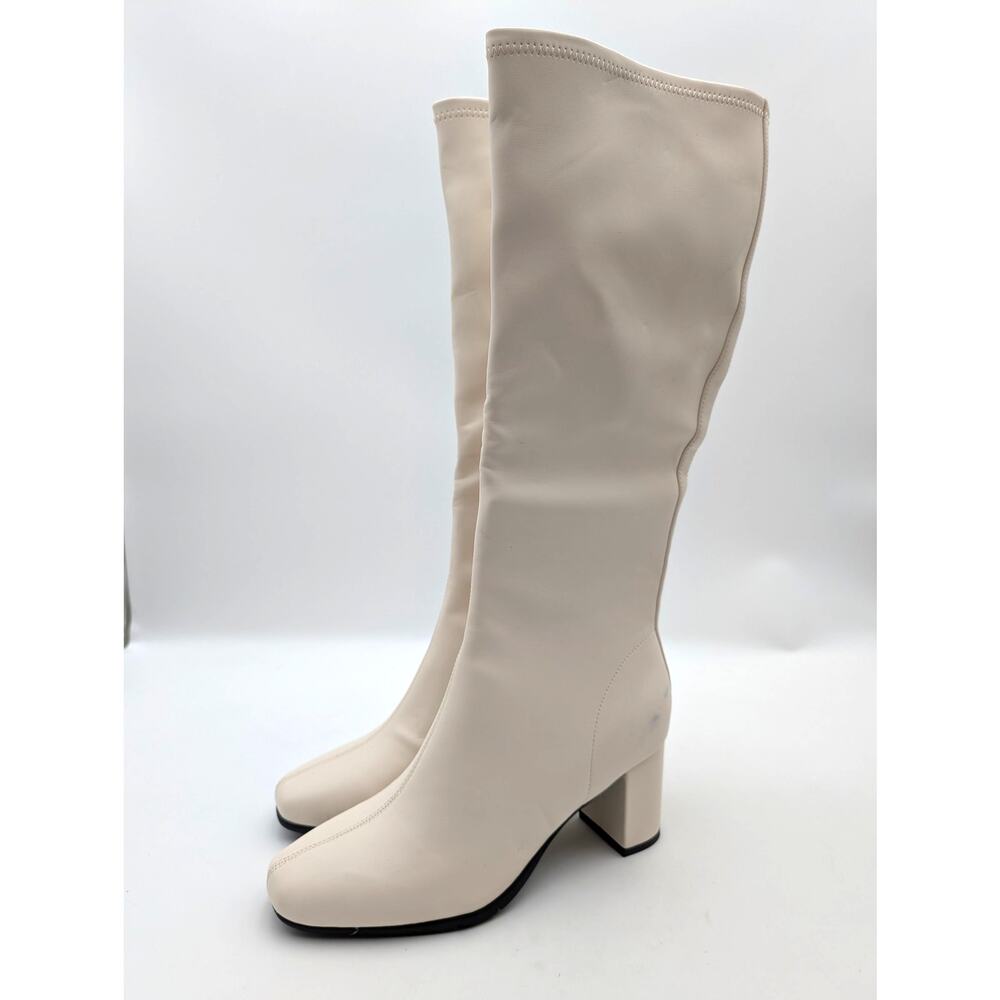 Aerosoles Micah Block Heel Boots Side Zip Women's Eggnog Size US8M EU38.5